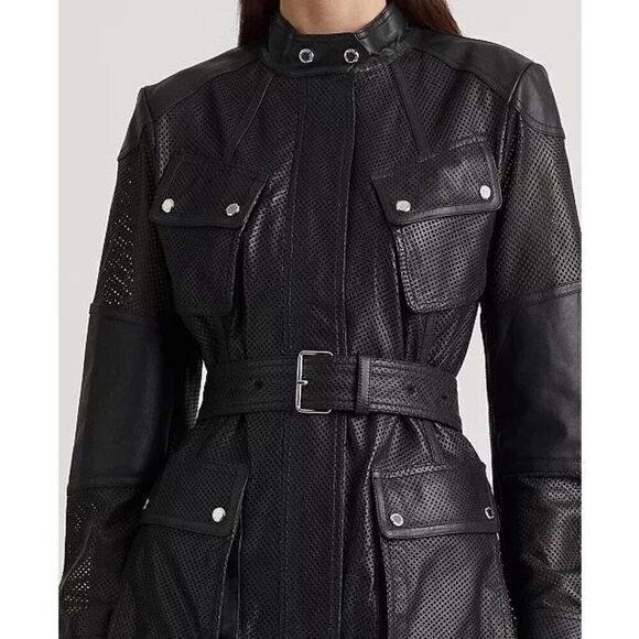 LAUREN RALPH LAUREN NWT Women's Perforated Leather Field Jacket 4 - Picture 2 of 8